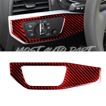 Soft Carbon Fiber Interior Center Console Headlight Switch Button Panel Apdailos dangtelis Audi A4 B9 2017-2021 1vnt (2 spalvų)