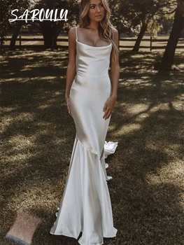 Soft Satin Simple Bride Dress Spaghetti Straps Mermaid Modern Wedding Dress Chic Backless Bridal Gown Robe De Mariée