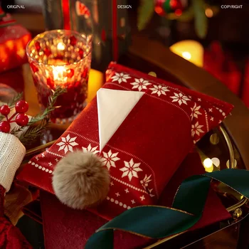Soft Velvet Tissue Box Europe Style audinio maišelio dangtelio stačiakampis Raudonojo elnio kalėdinių servetėlių dėžutė 18x24cm stalo virtuvės dekoras