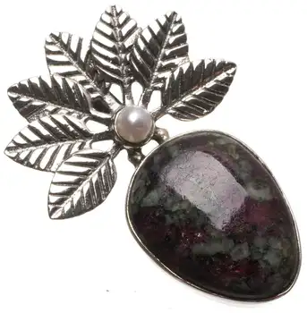 StarGems Zoisite and River Pearl Handmade Indian 925 Sterling Silver Pendant 1 1/2