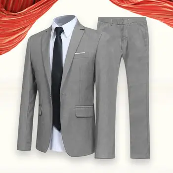 Stilingas jaunikio kostiumas Super minkštas atlapas Formalus jaunikio kostiumo komplektas Vienspalvės britiško stiliaus vyriškos švarko kelnės darbui