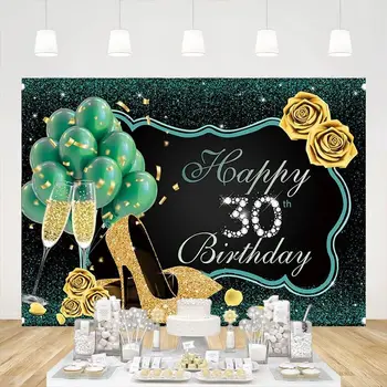 Su 30-uoju gimtadieniu Fonas Žalias ir juodas fonas Aukštakulniai Auksinės rožės moterys Trisdešimt prom vakarėlių dekoravimo reikmenų reklamjuostė