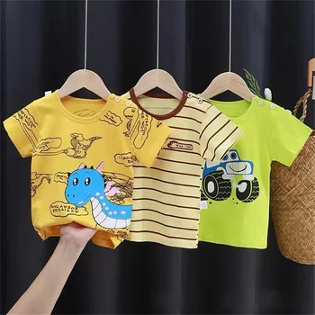 Summer Baby marškinėliai Fashion Cartoon Girls Trišakiai Trumpomis rankovėmis medvilniniai berniukai Tops Korean Casual Kids Drabužiai 0-7Y Pigūs daiktai