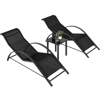 Sun Loungers Sodo kėdės Denio kėdės Paplūdimio gultai Poilsio kėdės 3PCS Aliuminis Teslin audinys 150KG Keliamoji galia