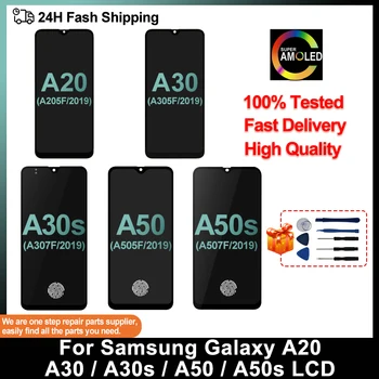 Super AMOLED Samsung Galaxy A50 Display A30 A305 LCD A30S A20 Jutiklinio ekrano skaitmeninimo priemonės atsarginės dalys A50S LCD SM-A505F/DS