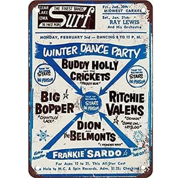 Tanda Plakat Logam Antik Retro Plakatas Konser Akhir Buddy Holly Tanda Timah untuk Rumah Bar Dapur Pub Dekorasi Dinding Tanda Pela