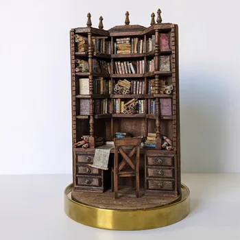 The Bay Library Miniatiūrinė gotikinė knygų lentyna Ornamentas Rankų darbo miniatiūrinės knygų spintos Kūrybinės knygnešios Netikrų knygų dekoravimo dovanos