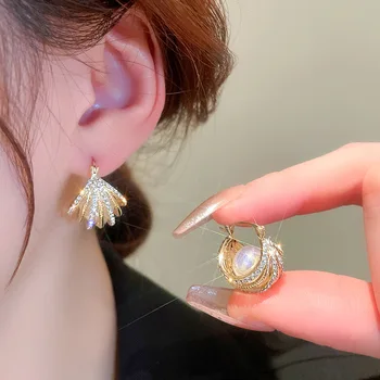 Tikro aukso dengimo spalvos perlų kalnų krištolo smeigtuko auskarai moterims Elegantiški papuošalai Crystal Boucle d'oreille Femme Bijoux