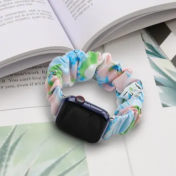 Tinka Apple Watch 1-8 kartos laikrodžiui su gėlių elastine plaukų juosta rankomis siūta laikrodžio juosta ,daugkartinis dekoro dirželis