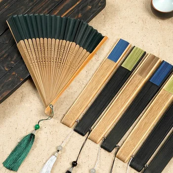 Touqing Fan Bone Bambuko ventiliatorius Tuščiaviduris šilkas Senovinio stiliaus sulankstomas ventiliatorius Moterų vaizdinga sritis Kinų stiliaus dovana Sulankstomas ventiliatorius Rankiniai ventiliatoriai