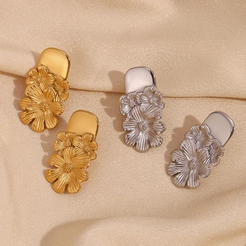 Trijų gėlių prekės ženklo auskarai Hipoalerginiai sidabro spalvos 316L nerūdijančio plieno dovana 18K paauksuoti moteriški auskarai
