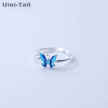 Uini-Tail karštas naujas 925 Tibeto sidabrinis mėlynas drugelis atviras žiedas temperamentas miela asmenybė paprasta kūrybinė tendencija rankų papuošalai