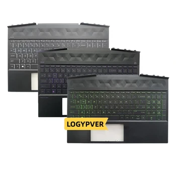 US klaviatūra, skirta HP 15-DK 15T-DK 15-DK0126TX TPN-C141 Palmrest Anglų foninis apšvietimas Balta Žalia Violetinė