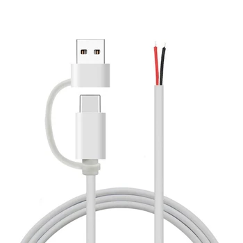USB C maitinimo kabelis 5V 2A C tipo USB vyriškas į 2 kaištis plikas laidas atviro galo maitinimo laidas DIY LED ventiliatoriaus kamerai