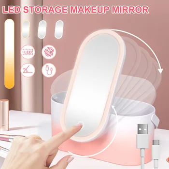 Usb makiažo veidrodžio traukinio dėklas Išmanieji LED makiažo veidrodžiai su kosmetika Nešiojama daiktadėžė su rankena mergaitėms Keliaukite namo