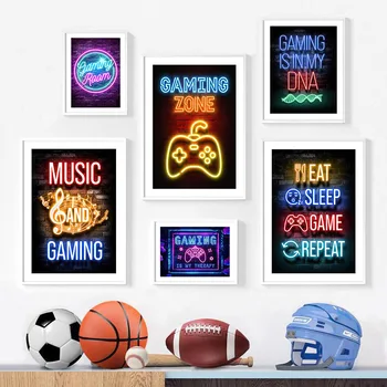 Vaizdo žaidimas Neoninės juokingos tualeto piktogramos Gamer Sienų meno drobės tapyba Šiaurės šalių plakatai ir spaudiniai Paveikslėliai žaidimų kambariui Berniukas Vaikų dekoras