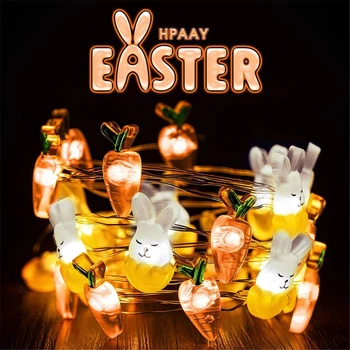 Velykų LED styginių žibintai Triušio morkų Velykų kiaušinių dekoracijos namams Zuikis Fėjų šviesos reikmenys Laimingų Velykų dovanų vakarėlio palankumas