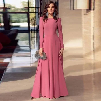VENERA Muslim A-line O Neck Prom suknelės Paprasta Plius dydis Oficialios suknelės ilgomis rankovėmis Vakarinė suknelė Kulkšnies ilgio chalatas De Soiree
