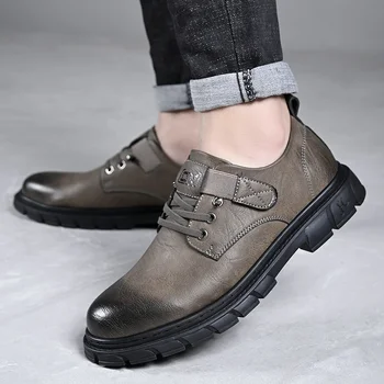 Verslo platformos batai Vyriški laisvalaikio batai Aukštos kokybės sportbačiai Prabangus prekės ženklas Vyriški batai Lauko natūralios odos neslystantys vyriški batai