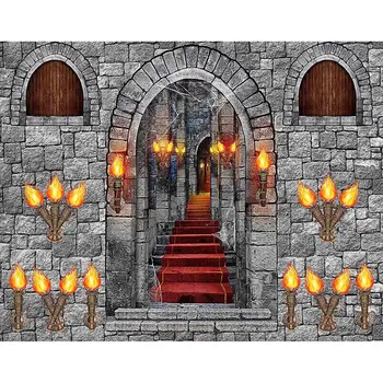 Viduramžių tamsaus akmens sienos fonas Magiškas baisus siaubo fotografija Fonas Gimtadienio vakarėlis Reklamjuostė Helovino pilies retro nuotrauka