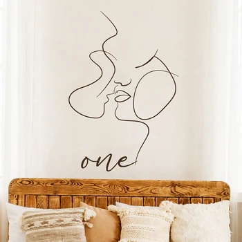 Vienos eilutės piešimo sienos lipduko santrauka, poros linijos menas, boho, modernus, minimalistinis, vinilo lipdukas, virš lovos dekoro, romantiškas 2307