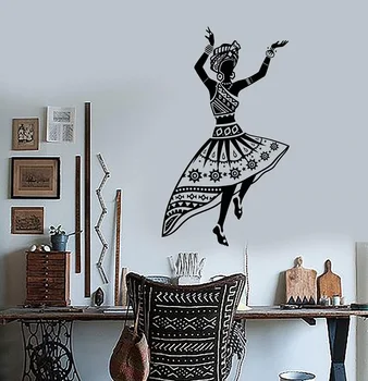 Vinilinės sienos aplikacija Afrikos moteris šokėja gimtoji skarelė mergaitės lipdukas vidaus svetainė miegamasis namai art deco tapetai 2FZ35