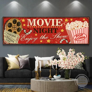 Vintage Cinema Popcorn Plakatai ir spaudiniai Kino sienų menas Paveikslas Retro drobė Tapyba Pagrindinis Kinas Teatras svetainės dekorui