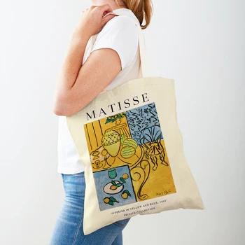 Vintage Matisse Vase Abstract Landscape Print Shopper Bag Both Sided Tote Handbag Casual Geometr Women Shopping Shoulder Bags
