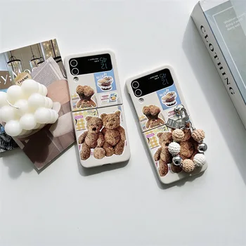 Vintage Teddy Bear vaizdinis pakabinamas telefono dėklas, skirtas Samsung Galaxy Z Flip 4 3 Kietas dangtelis, skirtas ZFlip5 Zflip4 kieto apvalkalo laikikliui