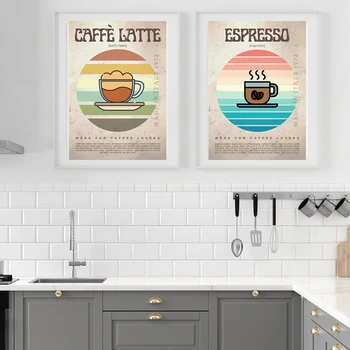 Vintažinio stiliaus kavos plakatai Retro itališkų gėrimų kavinė 