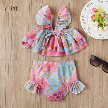 VIPOL prekės ženklas Baby Girls maudymosi kostiumėliai Spausdinti dviejų dalių atskirtus vasaros maudymosi kostiumėlius 2023 m Naujo dizaino vaikų paplūdimio apranga