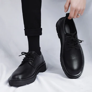 Vyriški batai 2023 Nauja vasara Britų juodi laisvalaikio odiniai batai Vyrų verslo studentai Big Head Work Mados batai