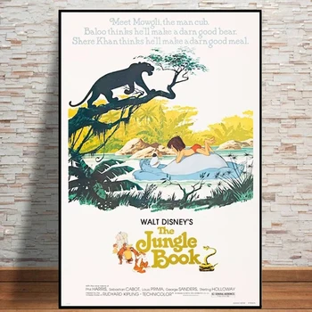Walt Disney The Jungle Book 1967 Vintage Poster Prints Cartoon Movie Mowgli Panther Bagheera Bear Baloo Canvas Painting Wall Art