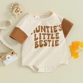 Wankitoi Baby Boy Girl Summer Apranga Auntie's Little Bestie marškinėliai Romper Megztinis Trumpomis rankovėmis Megztiniai Viršus Kūdikių drabužiai