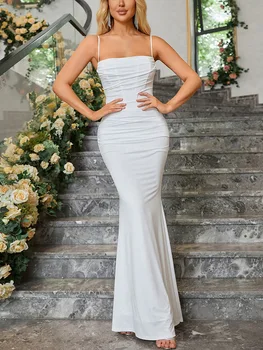 White Slash Neck Vasarinės suknelės moterims 2023 m. Ilgo spausdinimo be petnešėlių elegantiškas sandūrinis apvalkalas Laisvalaikio laisvo grindų ilgio suknelės
