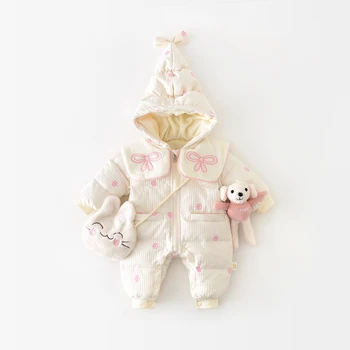 Winter Baby Girl kombinezonas Snaigės siuvinėjimas ir vilnos šiltas romperis 0-2 metų miela mergaitės apranga