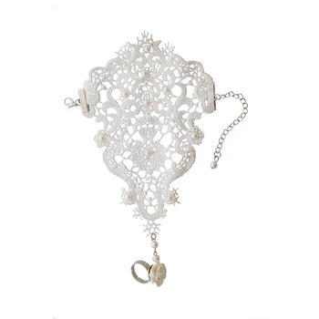 Women Fashion Pearl Lace Flower Finger Chain Glove Goth Style apyrankė su žiedu Reguliuojami nuotakos aksesuarai Vestuvės 2022
