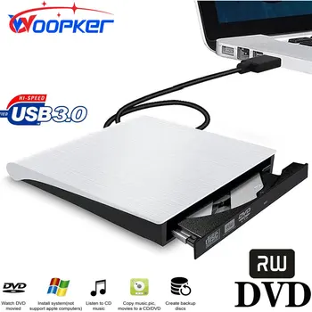 Woopker Išorinis DVD grotuvas USB 3.0 Nešiojamasis DVD RW įrenginys Su CD įrašymo įrenginiu suderinamas nešiojamojo kompiuterio darbalaukis Windows Linux OS Apple Mac Juoda