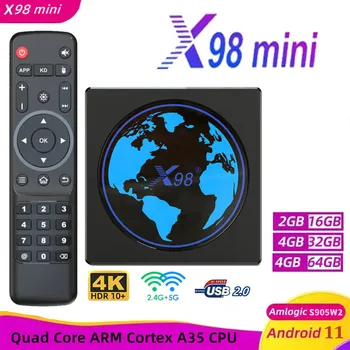 X98 mini Smart TV Dėžutė Android 11 4G 32GB/64GB Amlogic S905W2 X98mini AV1 2.4G/5GWifi BT 4K 60fps Media Player 2G16G priedėlis