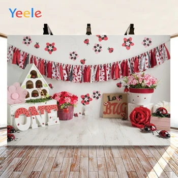 Yeele Happy Birthday Baby Flower Ribbon White Wood Floor Background Background Photophone Photo Studio for Decor Customized Size