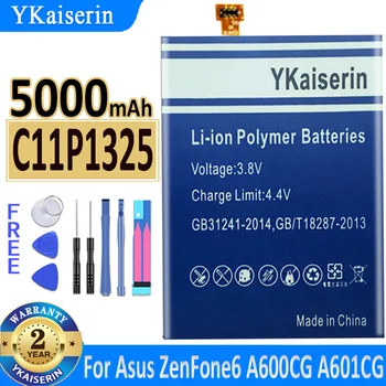 YKaiserin 5000mAh C11P1325 baterija Asus ZenFone 6 ZenFone6 A601CG A600CG T00G baterijos + nemokami įrankiai