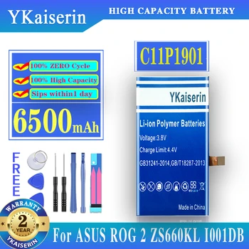 YKaiserin skirtas ASUS didelės talpos C11P1901 ZS660KL i001DB telefono baterija ASUS ROG 2 ROG2 žaidimų telefono 6500mAh + nemokami įrankiai