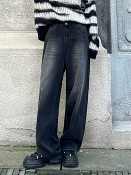 ZHISILAO Nauji plačios kojos tiesūs džinsai Moterys Vintage Loose Black Baggy Viso ilgio džinsinės kelnės Gatvės drabužiai 2023