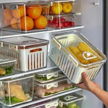 šaldytuvo maisto laikymo indas su dangčiu šviežių daržovių vaisių dėžutės nutekėjimo krepšelis padalintas virtuvės šaldytuvo organizatorius