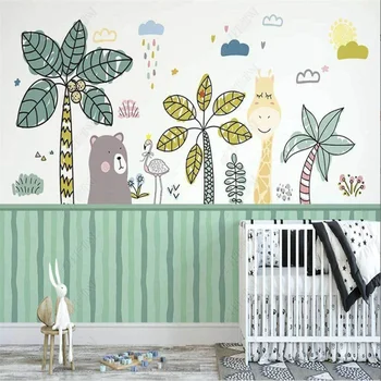 Šiaurės šalių animacinis filmas Žali tapetai Atogrąžų miškų sieninis popierius Gyvūnų tapetai vaikų kambariui Vaikų kambario dekoravimas