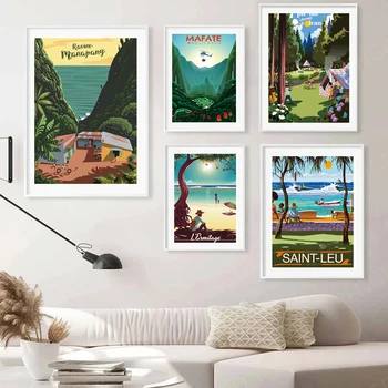 Šiaurės šalių kelionių plakatai Prancūzijos Reuniono salos atostogų iliustracija Drobė Tapyba Sienų menas Paveikslėliai Gyvenimas Kawaii kambario dekoro dovana