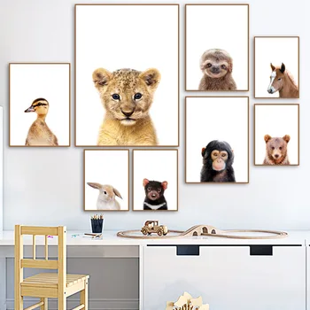 Šiaurės šalių plakatai ir atspaudai Lokys Triušis Tigras Arklys Beždžionių gyvūnai Sienų menas Drobė Tapyba Sienų paveikslėliai Baby Kids kambario dekoras