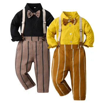 Šilti patogūs vaikai Džentelmenų apranga Rudens žieminis sportinis kostiumas ilgomis rankovėmis + dryžuotos kelnės 2PCS Baby Boys drabužių komplektas