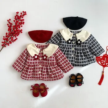 Žiema Korėjiečių kūdikių mergaičių paltas Mažas kvepalų stilius Medvilnė ilgomis rankovėmis Kūdikių mergaičių švarkas Vintage Toddler Girls Drabužiai