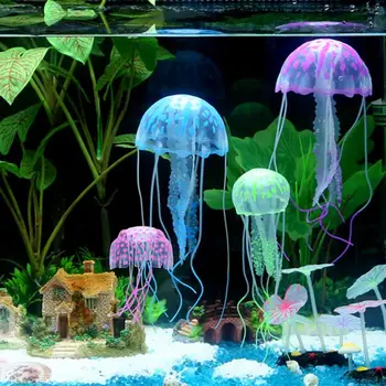 Žuvų rezervuaro modeliavimas fluorescencinės medūzos, akvariumo medūzos kraštovaizdžio priedai, daugiaspalviai pasirenkami medūzų papuošalai